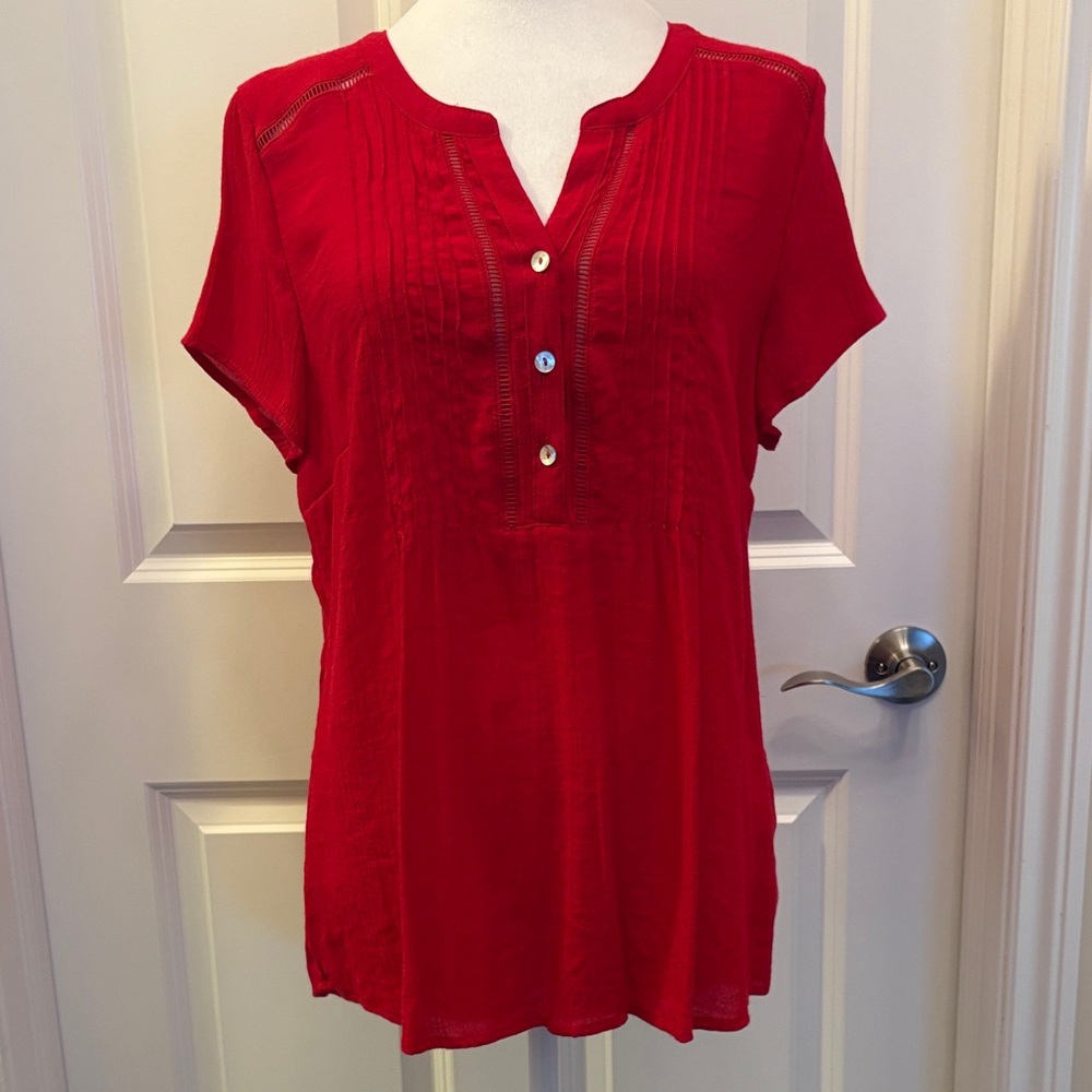 Westport Red Button-Down Blouse Large short sleeve - Picture 2 of 16